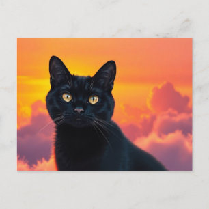 Silhueta de Gato Preto ao Pôr do Sol Cartão Postal
