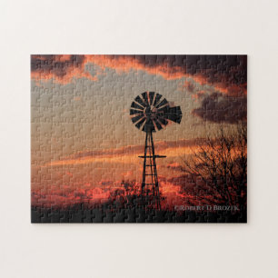 Silhueta de Kansas Windmill com Quebra-cabeça de