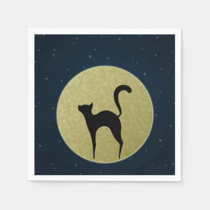 Silhute de gato preto e guardanapos de papel lua