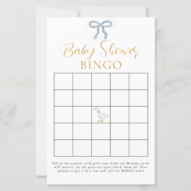 Silly Goose Blue Gingham Baby Shower Bingo Game  (Frente)