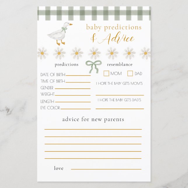 Silly Goose Green Gingham Baby Advice Prediction (Frente)