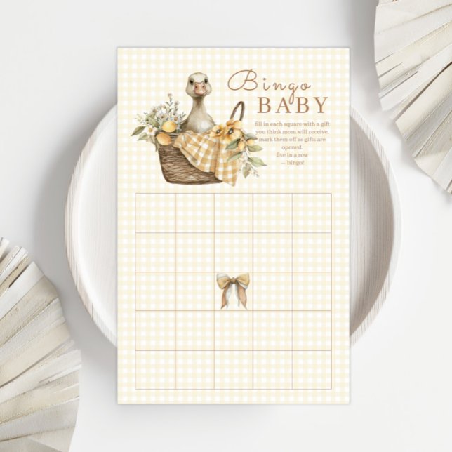 Silly Goose Lemon Watercolor Baby Shower Bingo (Criador carregado)