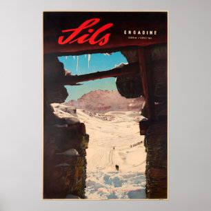 Sils, Engadine, suiça, poster do esqui