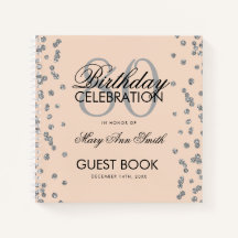 Silver 80 Birthday Guestbook Confetti Blush Rosa