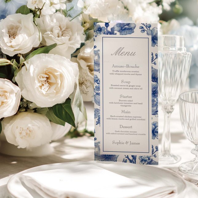Silver And Navy Blue Wedding Flat Menu (Criador carregado)