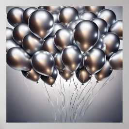 Silver Balloons AI Art Poster