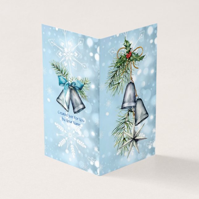 Silver Bells Blue Modern Holly Watercolor (Exterior)