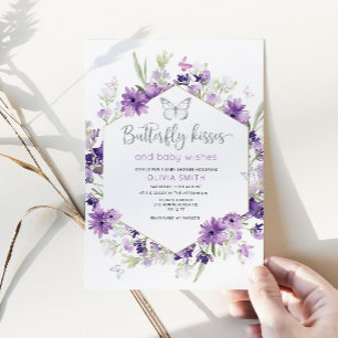 Silver Butterfly beija convite para chá de fralda