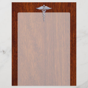 Silver Caduceus Símbolo Médico Decor Mahogany