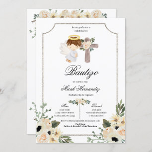 Silver Cross Mi Bautizo Convite Floral