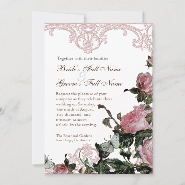 Silver de Convite para Casamento - Trellis Rosa Vi (Frente)