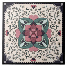 Silver Floral Blogue Retro Mandala Azulejo Cerâmic