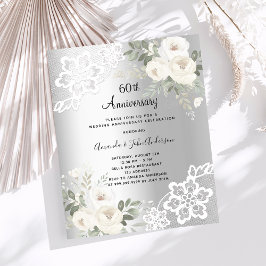 Silver florals 60º convite para o aniversário de c
