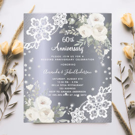 Silver florals 60º convite para o aniversário de c