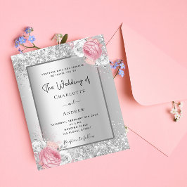 Silver floresce pincel rosa convite para casamento