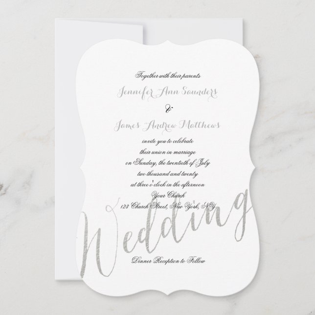 Silver Foil Glamor | Convites para Casamento Elega (Frente)