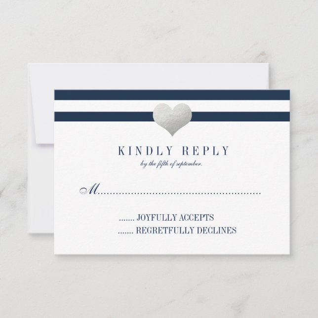 Silver Foil Heart + Stripes RSVP (Frente)