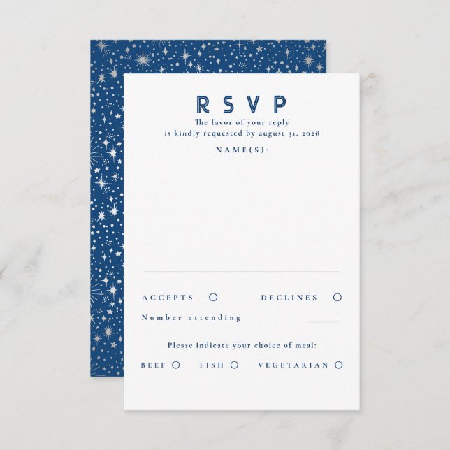 Silver Foil Stars Modern Wedn RSVP (Frente/Verso)