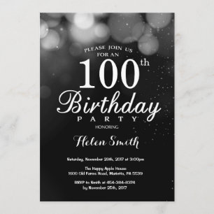 Silver Glitter 100º Cartão de Convite de Aniversár