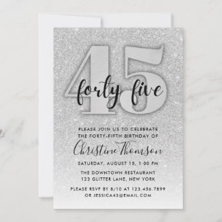 Silver Glitter 45º Convite de Aniversário