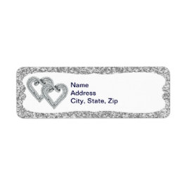 Silver Glitter Diamond Hearts Endereço Etiquetas