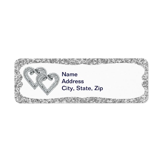 Silver Glitter Diamond Hearts Endereço Etiquetas (Frente)