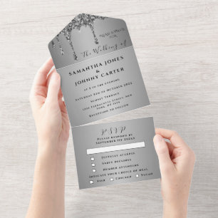 Silver Glitter Drives Sparkle RSVP Casamento Elega