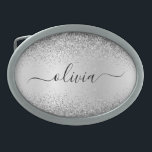Silver Glitter Metal Monograma Nome Moderno<br><div class="desc">Folha de Silver Faux Folha Metálica Brilhante Esmagada Monograma Nome Belt Buckle. Isso faz a formatura perfeita, doce 16 16, 18, 21rua, 40, 50, 60, 70, 80, 90, 100 anos, casamento, chá de panela, aniversário, chá de fraldas ou presente de festa de solteira para alguém que ama luxo de vidro...</div>