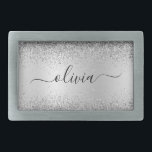 Silver Glitter Metal Monograma Nome Moderno<br><div class="desc">Folha de Silver Faux Folha Metálica Brilhante Esmagada Monograma Nome Belt Buckle. Isso faz a formatura perfeita, doce 16 16, 18, 21rua, 40, 50, 60, 70, 80, 90, 100 anos, casamento, chá de panela, aniversário, chá de fraldas ou presente de festa de solteira para alguém que ama luxo de vidro...</div>