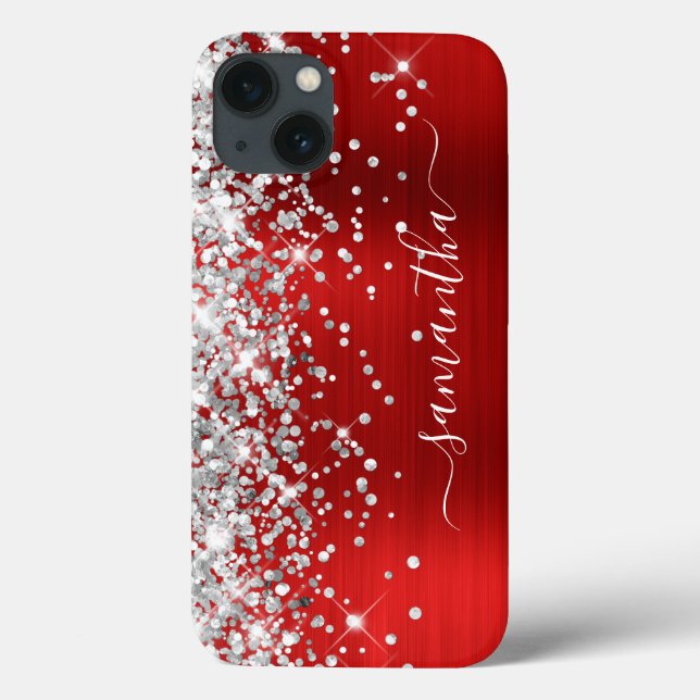 Silver Glitter Red Foil Modern Signature (Verso)