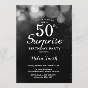 Silver Glitter Surpresa 50º Convite de Aniversár