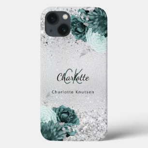 Silver green florals elegante nome do monograma