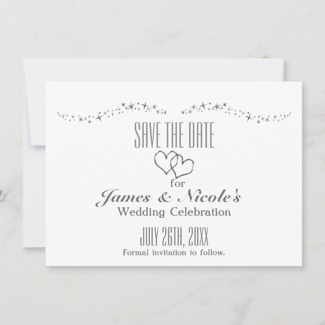 Silver Hearts & Sparkle Wedding Salve O Cartão Dat (Frente)