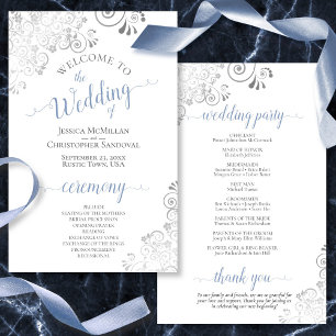 Silver Lace Blue on White Budget Wedding Program