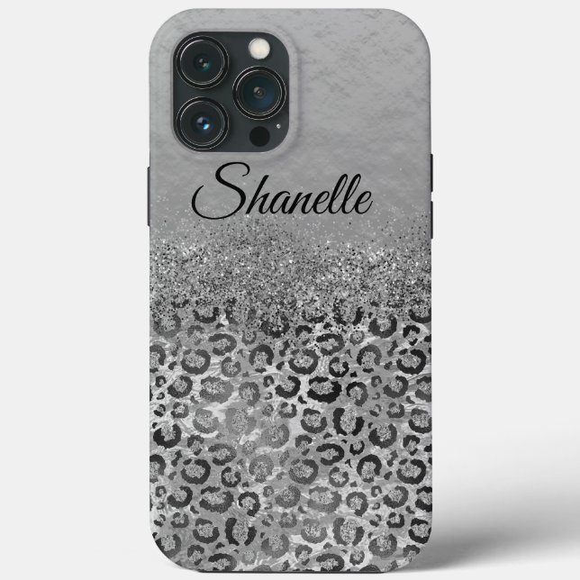 Silver Leopardo Glittery Spark Personalizado (Verso)