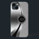 Silver Metálico Monograma e Diamantes Glitter<br><div class="desc">Tons prateados de design metálico brilhante,  aspecto de aço inoxidável com brilho de diamantes brancos. Monograma personalizado e opcional com sotaque preto. Como todos os designs no zazzle,  isto não é um verdadeiro brilho ou acabamento metálico,  mas apenas uma imagem.</div>