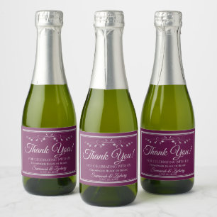 Silver on Cassis Wedding Thank You Mini Bottle