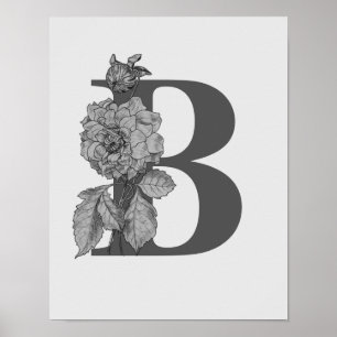 Silver Peony Elegant Monograma Inicial B Poster