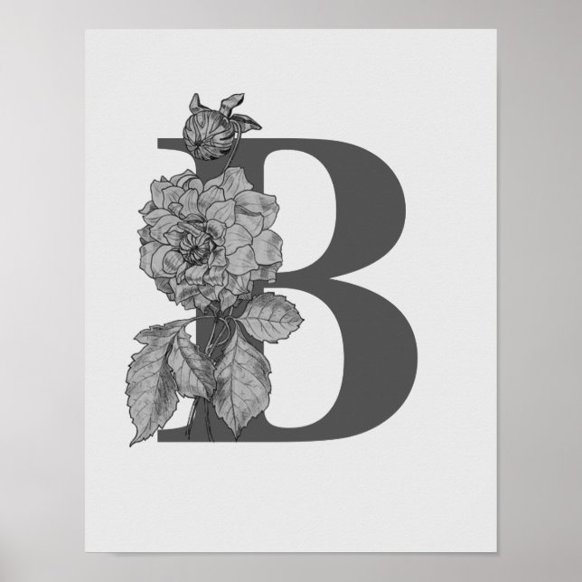 Silver Peony Elegant Monograma Inicial B Poster (Frente)