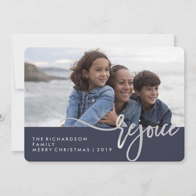 Silver Rejoice | Tipografia Moderna Azul com Foto (Frente)