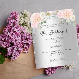 Silver rosa floral orçamento convite para casament