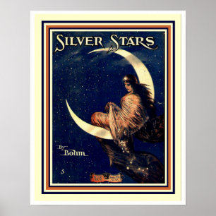 Silver Stars by Bohm Art Nouveau Poster 16 x 20