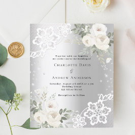 Silver White florals - convite para o casamento