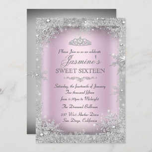 Silver Winter Wonderland Pink Sweet 16 Convite