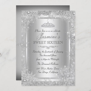 Silver Winter Wonderland Sweet 16 Convite