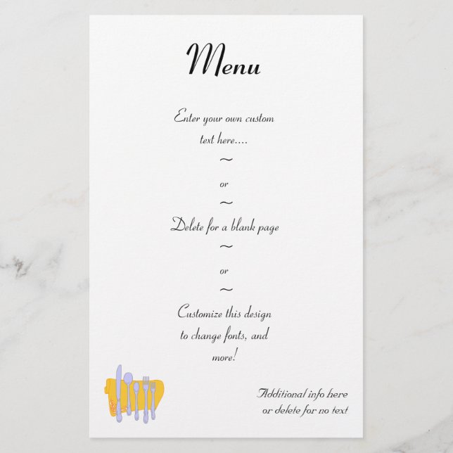 Silverware e Napkin Custom Menu Flyer Modelo (Verso)