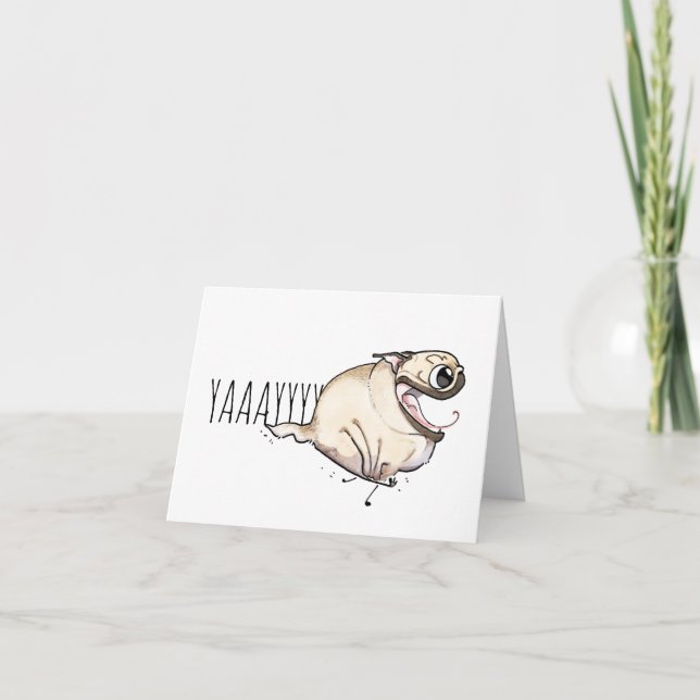 Sim! Cartão Fawn Pug Zoomies (Frente)