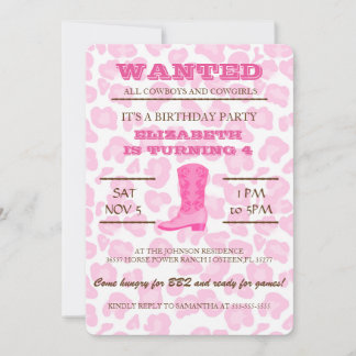 SIM! Convite de aniversário de vaqueira rosa