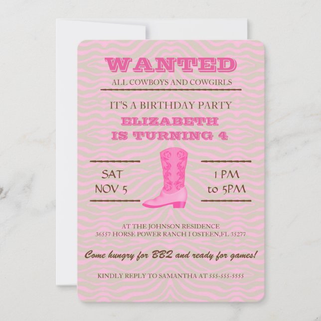 SIM! Convite de aniversário de vaqueira rosa (Frente)