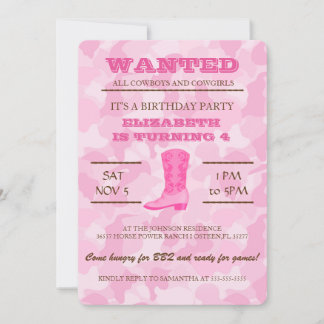 SIM! Convite de aniversário de vaqueira rosa